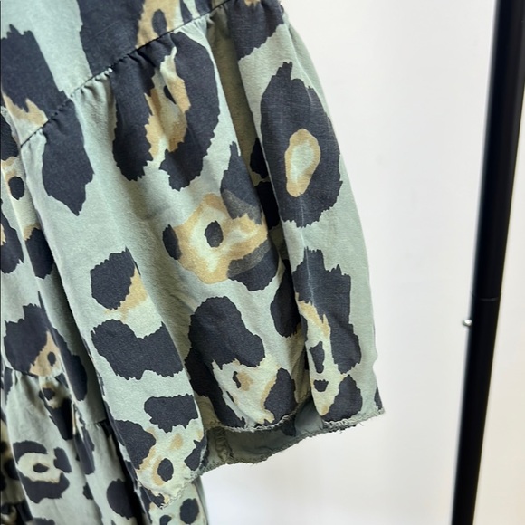 Papillon Black and Green Leopard Print Puff Sleeve Mini Dress Tunic L/XL - Picture 5 of 6